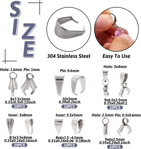 Pandahall 12Pcs 925 Sterling Silver Pinch Bails Snap on Bails Pendant Pinch Clip Bail Clasps Metal Jewelry Clasp for DIY Jewelry Making...