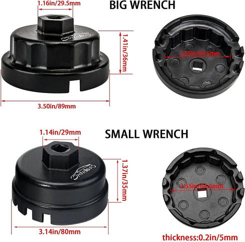 3mirrors 2Pcs Oil Filter Wrench Set, Aluminum Oil Filter Cap Removal Tool Compatible with ALL Toyota Lexus Scion RAV4 Camry Tundra Highlander with...