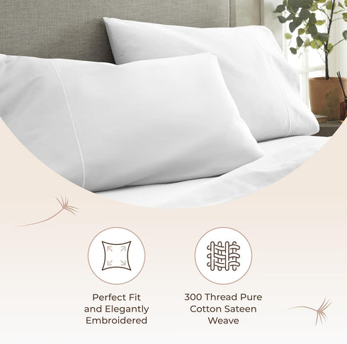 100% Organic Cotton Pillow Cases Queen Size Set of 2-100% Cotton Pillowcases GOTS Certified 300 Thread Count - Naturally Cooling Comfortable Breat...
