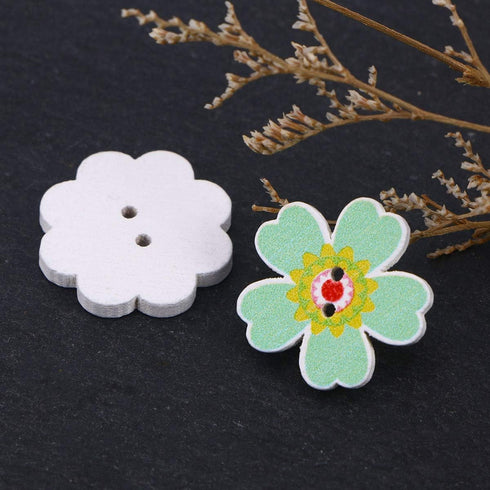 FENICAL Wooden Buttons 2cm Colorful Flowers 2 Holes Buttons Sweater Buckles Sewing Craft Scrapbooking DIY Buttons 50 Pcs (Random Color)...