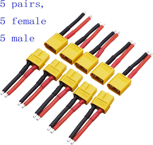 Blomiky XT60H 5 Pairs Female and Male 14AWG Silicon Wire Extention Deans XT60 Plug Connector for RC Cars Drone Lithium Battery XT60 Plug 5...