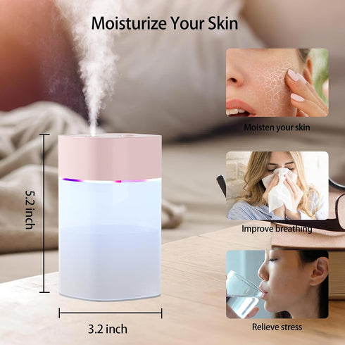 Small Humidifier, Mini Humidifier for Plant, 400ml Cool Mist Humidifiers for Bedroom, Desk Personal Humidifiers for Indoor Office Car, Portable Hu...