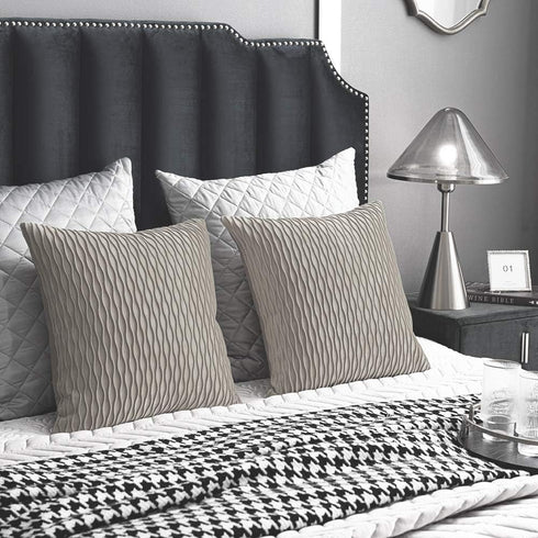 DEZENE Tan Throw Pillow Cases 22x22: 2 Pack Inch Original Striped Velvet Square Decorative Pillow Covers for Farmhouse Couch...