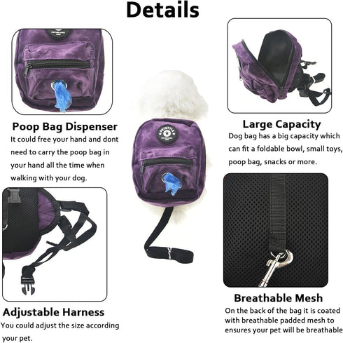 FLAdorepet Dog Backpack Harness with Leash, Dog Poop Bag Dispenser, Pet Self Carrier Adjustable Travel Hiking Walking Harness Backpack for Small M...