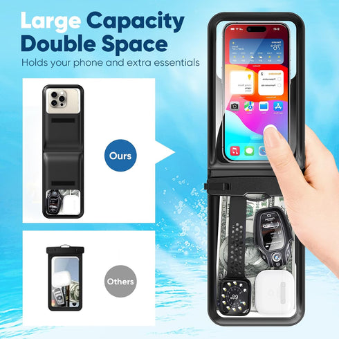 Waterproof Phone Pouch (2-Pack), BG02 IPX8 Double Storage Lanyard Waterproof Phone Case Compatible with iPhone 15 Pro Max, Samsung Galaxy S23 Ultr...