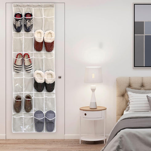 Simple Houseware 24 Pockets - Crystal Clear Over The Door Hanging Shoe Organizer, Gray (64'' x 19'')...
