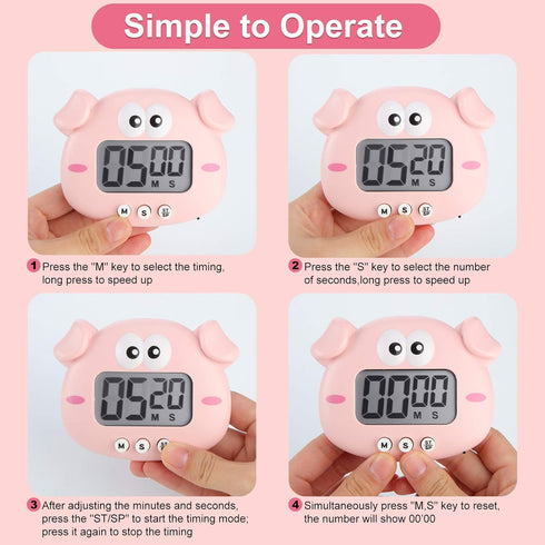 Weewooday 2 Pieces Cute Cartoon Animal Small Digital Kitchen Timers Countdown Classroom Timers with Magnetic Backs and On/Off Switches Decorative ...