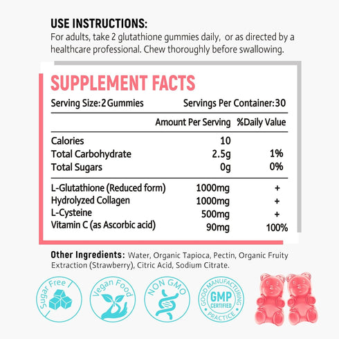 Glutathione Collagen Gummies with Cysteine for Women & Men, Glutathione Supplement for Hair Skin Nails Muscle & Joint, Vegan, Sugar Free, Non-GMO,...