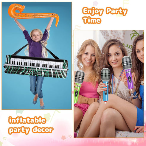 Inflatable Rock Star Toy Set,18 Pack Inflatable Music Instruments Party Props-4 Inflatable Guitar,6 Microphones,1 Piano,1 Saxophone,6 Shutter Shad...