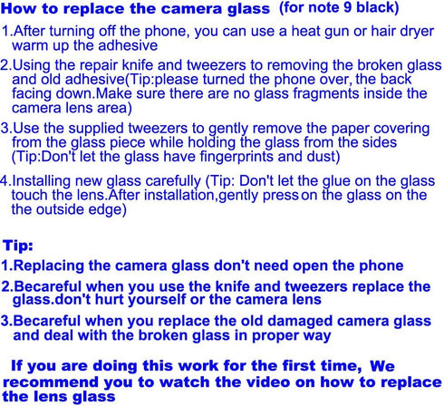 2pcs OEM Back Rear Camera Glass Lens Replacement for Samsung Galaxy Note 9 (All Carriers) with Adhesive Preinstalled with Repair Tools (Black)...