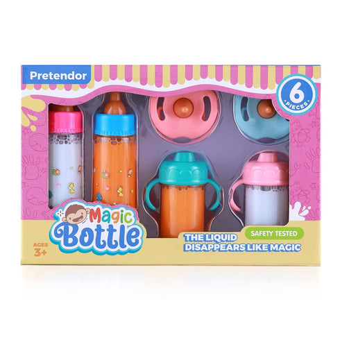 6 Pieces Magic Disappearing Milk and Juice Bottle with Pacifier,Pretend Play Feeding Toy Set for Girl,4 Bottles and 2 Pacifiers Baby Doll Accessor...