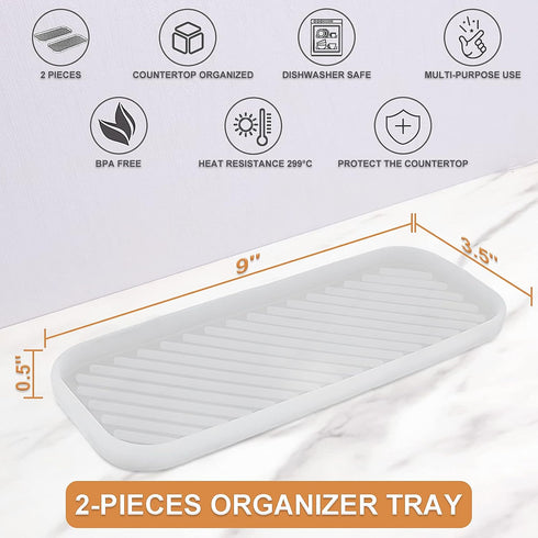 Silicone Organizer Tray, Soap and Sponge Holder for Kitchen Sink, Bathroom - Storage Tray for Dish Brush, Soap Dispenser, Dishwashing Accessories-...