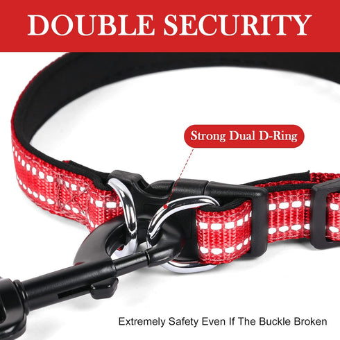 AUAUY Reflective Nylon Dog Collars, Adjustable Classic Pet Collars with Soft Neoprene Padding, Double Security Dual D-Ring and Quick Release Buckl...