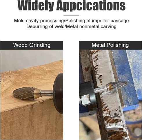 Tungsten Carbide Rotary Burr Die Grinder Bits Single Cut Grinding Head Diameter 12mm with 1/4" Shank Rotary Tool For Woodworking Drilling DIY Engr...