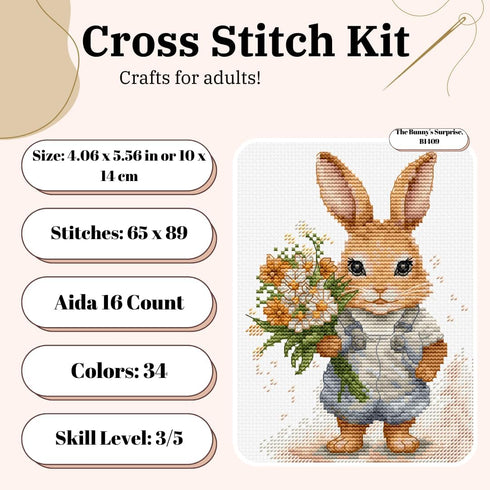 Luca-S Cross Stitch Kit The Bunny's Surprise, B1409, Counted Cross Stitch Kit for Adults, Needlecraft and Embroidery Kit...