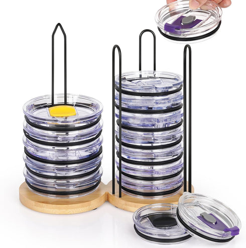 Tumbler Lid Organizer, 2 IN 1 Stacking Tumbler Lid Holder Vertical Storage for Up to 20 Lids, Space-Saving Design Cup Lid Organizer Storage Rack f...