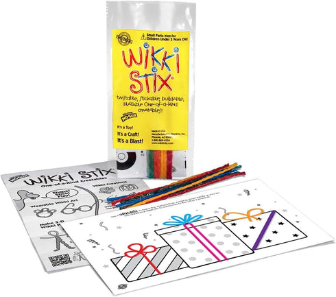 WIKKI STIX Birthday Fun Favors, pack of 20 individual fun favors, each with 12 and a birthday themed play sheet, Made in the USA...