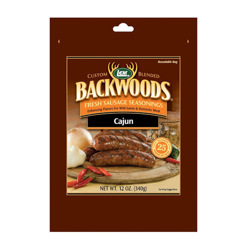 LEM Products Backwoods Cajun Fresh Sausage Seasoning, Ideal for Wild Game and Domestic Meat, Seasons Up to 25 Pounds of Meat, 12 Ounce Packet...