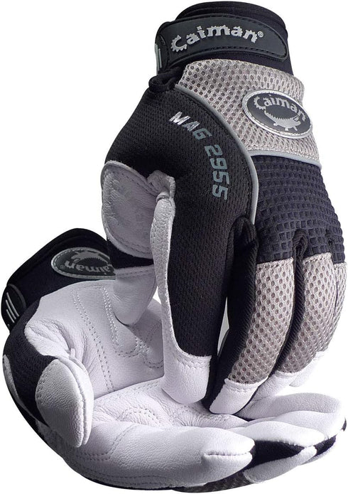 Caiman MAG (Multi-Activity Glove), Padded Goat Grain Leather Palm, AirMesh Back, Reflective Neoprene Knuckles, White/Black, X-Large (2955-6)...