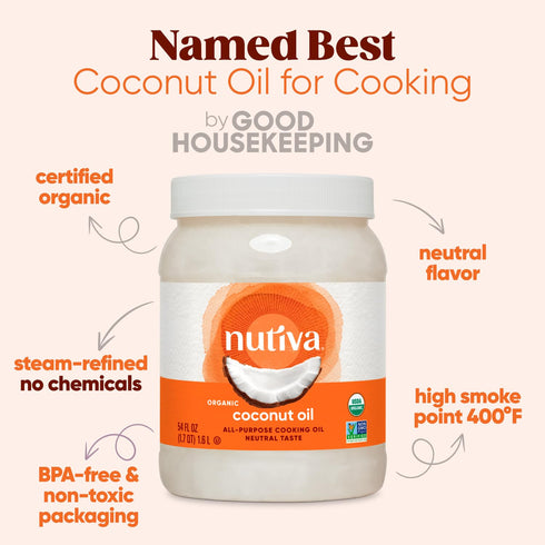 Nutiva Organic Steam-Refined Coconut Oil, 54 Fl Oz, USDA Organic, Non-GMO, Vegan, Keto, Paleo, Neutral Flavor and Aroma for Cooking & Natural Mois...
