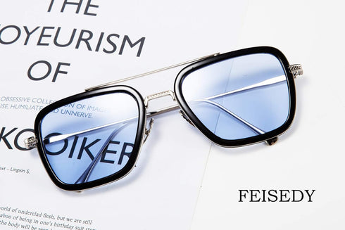 FEISEDY Retro 70s Pilot Sunglasses Tony Sunglasses Trendy Women Square Sun Glasses B2510...