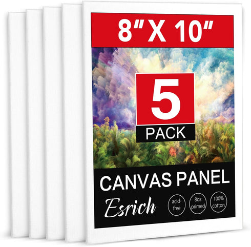 ESRICH Canvas Boards for Painting, 5 Pack Canvases for Painting 8x10 Cotton Primed Acid Free Blank Canvas Panels for Oil Paint, Watercolor, Acryli...