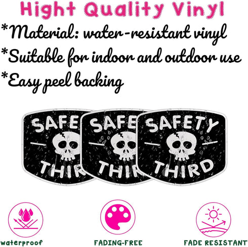 (3PCS) Safety Third Sticker Safety 3rd Funny Hard Hat Sticker Skull Warning 3" Die-Cut Waterproof Vinyl Sticker for Helmet Toolbox Water Bottle Ph...