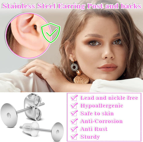 Anezus Jewelry Glue With 600pcs Stainless Steel Earring Posts and Backs - Hypoallergenic Blanks With Rubber Backs for Jewelry Making Supplies and ...
