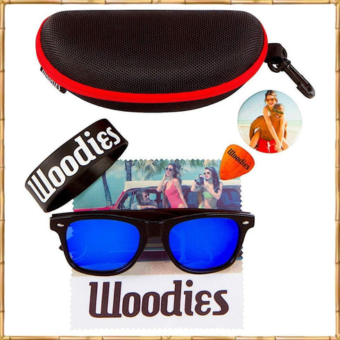 Woodies Zebra Wood Sunglasses with Electric Blue Mirrored Polarized Lens and Real Wooden Frame for Men and Women | 100% UVA/UVB Protection...