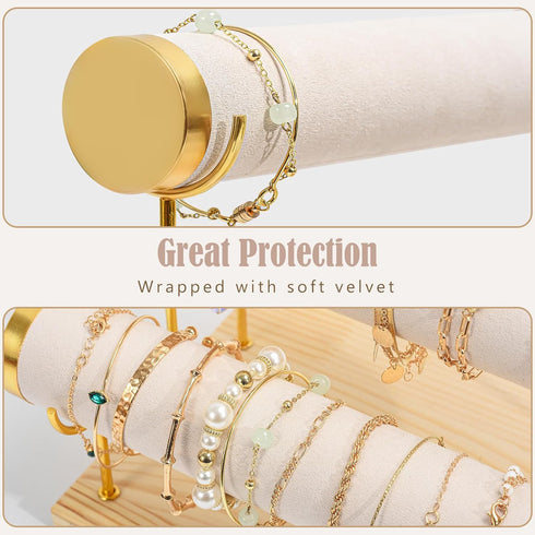 ProCase Bracelet Holder Display Bracelet Organizer Stand, Gold Detachable Bangle Storage Rack for Selling, Velvet Wrap Watch Holder with Wooden Ba...