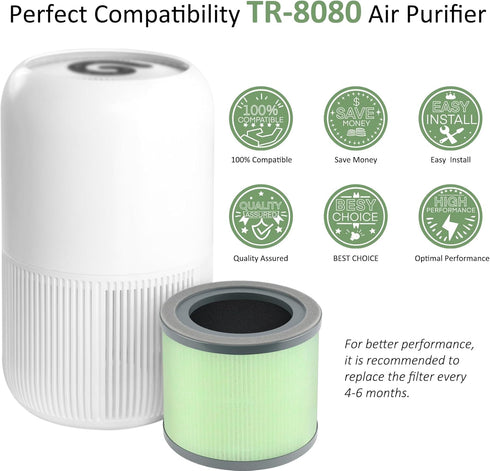 TR-8080 Replacement Filter compatible with Dreamegg TR-8080 Air Clean Puri-fier, 4-in-1 Filtration with True HEPA Filter?1Pack...