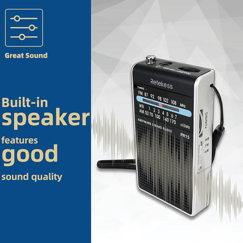 Retekess PR15 Pocket NOAA Weather Radio, AM FM Emergency Weather Radio Portable, Little Transistor Radio Powered by AAA Battery for Walking, Campi...