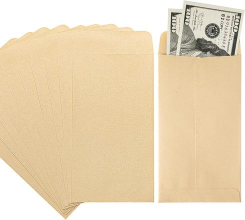 ACSTEP 100 PACK Brown Cash Envelopes 3 1/2 x 6 1/2 for Budgeting, Small Kraft Money Envelopes Self Adhesive for Cash, Coins, Check, Seeds, Money S...