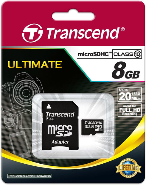 Transcend 8 GB Class 10 microSDHC Flash Memory Card TS8GUSDHC10...