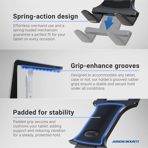 ARKON Mounts Slim-Grip® Universal Tablet Holder | Grips Devices up to 18.4" in Screen Size | 4-Hole AMPS Pattern Compatible | Fits iPad, Samsung T...