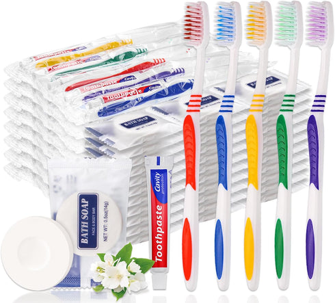 10 Set Disposable Toothbrushes with Toothpaste and Soap Individually Wrapped, 10 pcs Toothbrushes, 5 Colors with 10pcs Bar Soap(0.5 oz)...