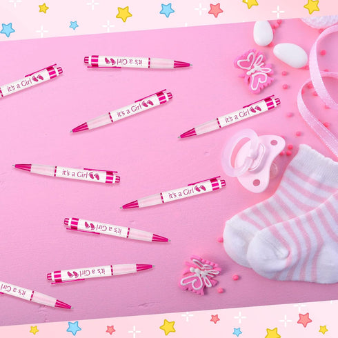 Woanger 36 Pcs Baby Shower Pens for Boys Girls Retractable Gel Pens Blue or Pink Baby Shower Favors Thank You Gifts for Guests(It's a Girl Style)...