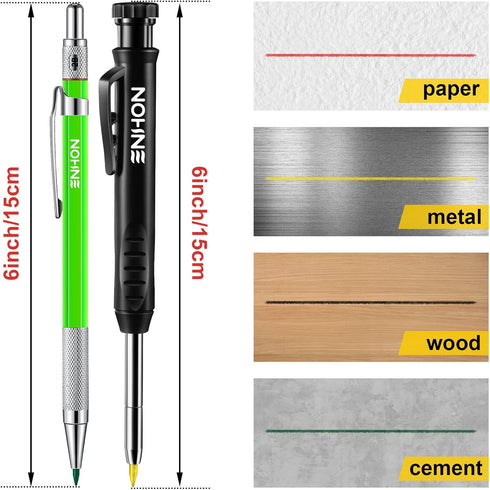 Enhon Mechanical Pencil Set with 4 Carpenter Pencils and 40 Construction Pencil Refill, Woodworking Tools for Carpenters, Long Head Deep Hole Mark...