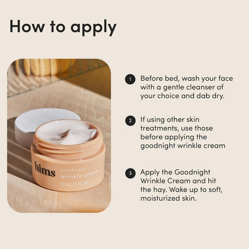 hims goodnight wrinkle cream for men - fine lines, puffiness, dark eye circles - caffeine, hyaluronic acid, night cream, almond scent - vegan, cru...