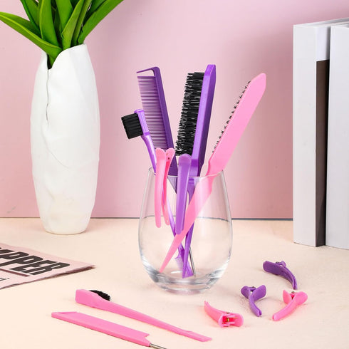 12 Pieces Hair Brush Set, Nylon Teasing Hair Brushes 3 Row Salon Teasing Brush, Double Sided Hair Edge Brush Smooth Comb Grooming, Rat Tail Combs ...
