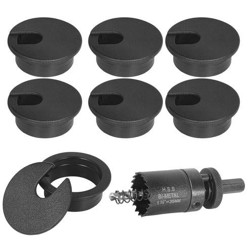 1-3/8" Black Desk Grommet with Bi-Metal Hole Saw, JTemgle Plastic Cable Hole Cover Computer Table Cord Wire Organizer Caps, Desktop Cord Managemen...
