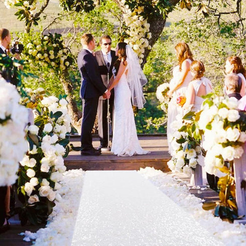 AMZLOKAE Aisle Runners for Weddings White 2FTx15FT Sequin Aisle Runner Glitter Aisle Runner Rustic Outdoor Rug Runner Aisle Runner for Ceremony Sp...