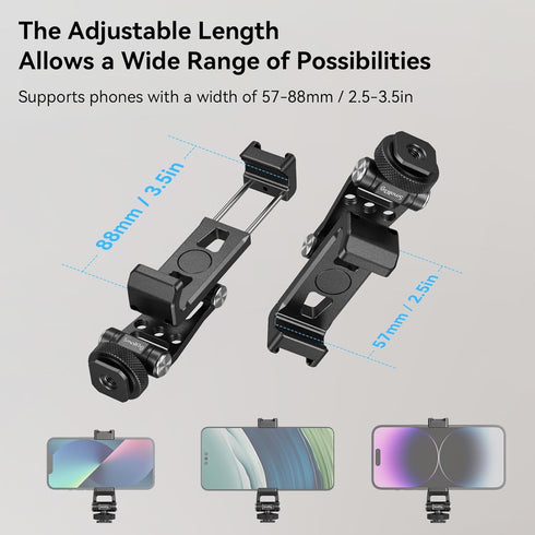 SMALLRIG Universal Phone Tripod Mount, Metal Cell Phone Mount with Cold Shoe Mount and M4 screws for DJI Stabilizers, Free Adjustment Phone Mount ...