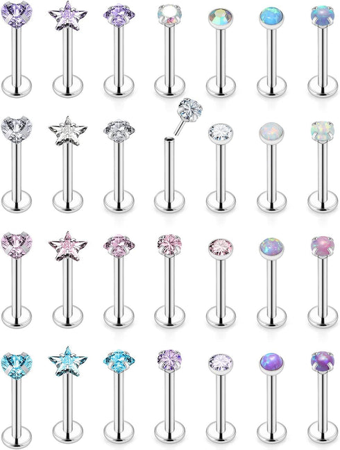 Vsnnsns 20G 18G 16G Push in Lip Rings Stainless Surgical Steel Labret Jewelry Monroe Lip Rings Nail Cartilage Tragus Helix Earrings Studs Nose Rin...