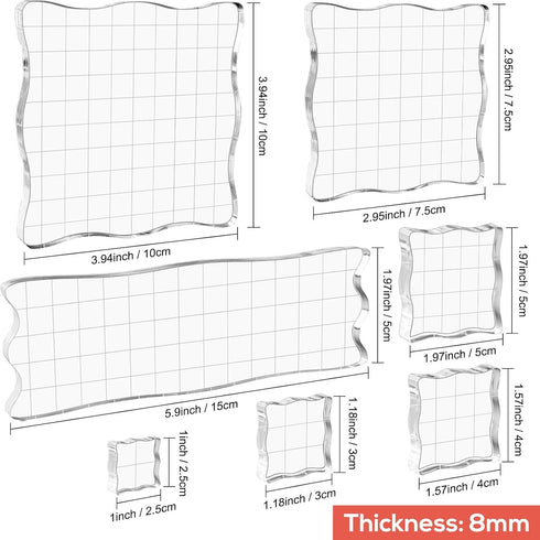 7 Pieces Acrylic Stamp Block Clear Stamping Tools Set with Grid Lines for Scrapbooking Crafts Card Making,Clear Acrylic Stamp Block Kit with Grid ...