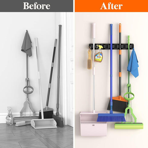 Lifewit Mop and Broom Holder Wall Mount, Anti-Slip Broom Hanger for Kitchen Organization, Heavy Duty Cleaning Supplies Organizer, Easy Install Too...