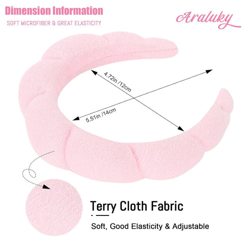 Pink Spa Headband for Washing Face Puffy Sponge Headbands Skincare Headbands for Women Girls Terry Cloth Headband for Washing Face Skincare Makeup...