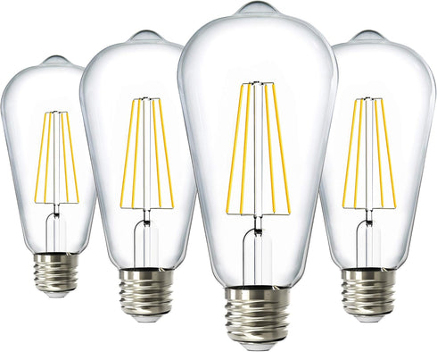Sunco Lighting - 4 Pack Dusk to Dawn Light Bulbs LED Edison 3000K Warm White, CRI90 7W Equivalent 60W, Vintage Style ST64 Extra Bright Automatic B...