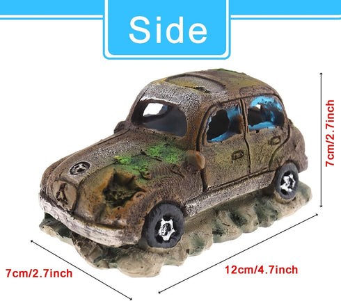Create idea Aquarium Fish Tank Decor Ornament Resin Imitation Accident Car Landscape Terrarium Home Interior Decorating Accessories 12x7x7cm Brown...