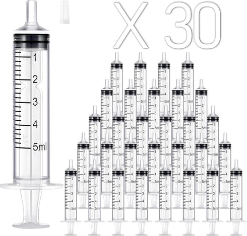 30 Pack 5ml Plastic Syringe Without Needle, Sterile - Syringes Tools for Feeding Pets, Measuring Syringe, Scientific Labs, Oil or Glue Applicatorc...